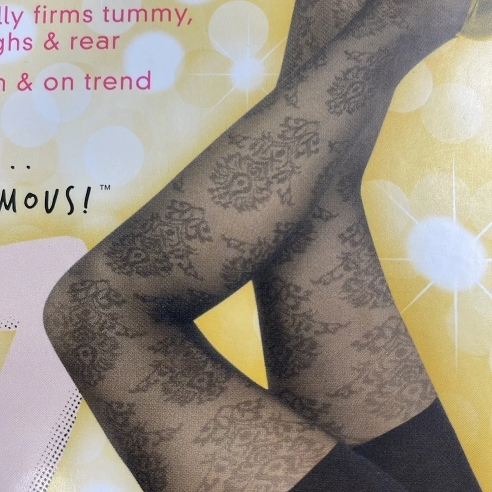 Spanx Star Power Center Stage Medallion Patterned Shaping Tights Black Size B